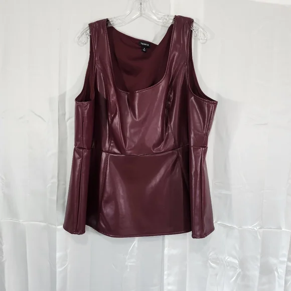 Torrid Size 3 Peplum Faux Leather Burgundy Tank Top - Picture 1 of 7